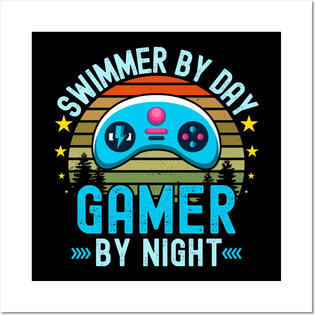 Swimmer Lover by Day Gamer By Night For Gamers Wall Art by ARTBYHM